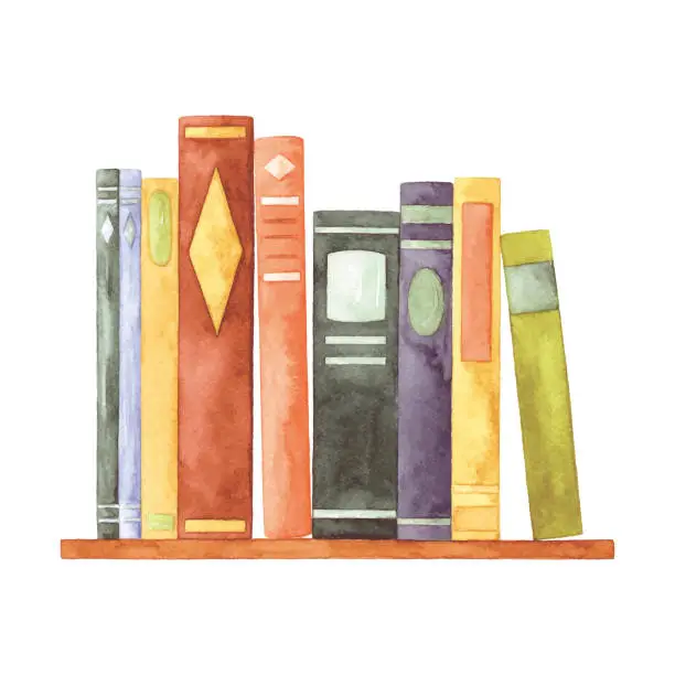 Vector illustration of Watercolor Books on the Shelf