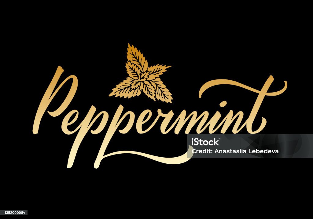 Peppermint Lettering Peppermint Golden Handwritten Word On Black Background Stock ...