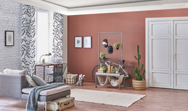 istock modern home interior living room with wallpaper decoration 1352002268