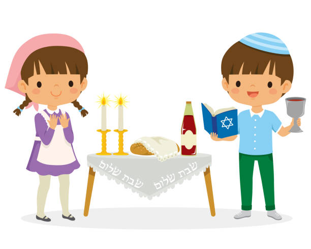 シャバットセレモニーをする就学前の子供たち - orthodox judaism illustrations点のイラスト素材／クリップアート素材／マンガ素材／アイコン素材