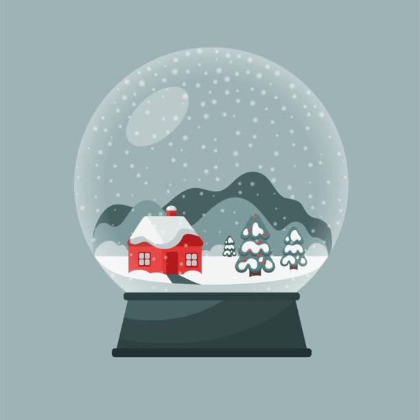 ilustraciones, imágenes clip art, dibujos animados e iconos de stock de globo de nieve navideño con paisaje invernal - snowball