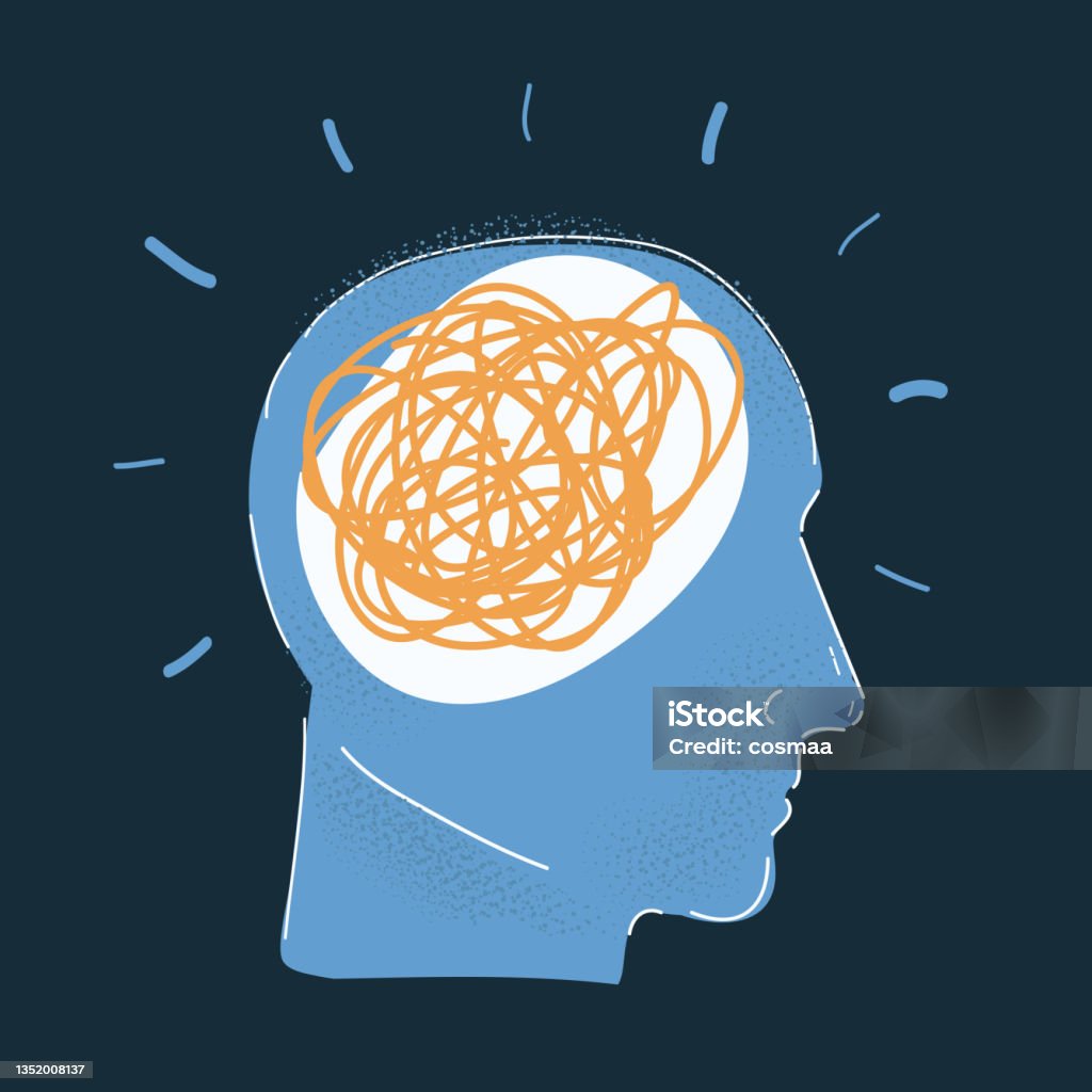 Mess Inside Sign Vector Illustration Of Human Head With Mess Inside On Dark Stock ...