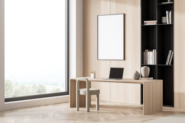 istock Corner view on bright living room interior with empty poster 1352010450