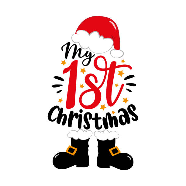 mein 1. weihnachten - süßer weihnachtsmannhut und stiefel. - nikolaus stiefel stock-grafiken, -clipart, -cartoons und -symbole