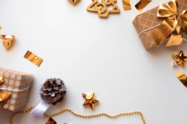 istock new year gifts and decorations on white background top view- Image 1352015626