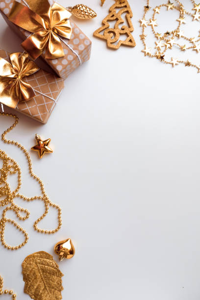 istock new year gifts and decorations on white background top view- Image 1352016688