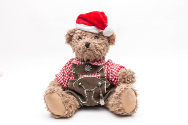 istock Teddy bear with lederhosen and Christmas hat 1352016838
