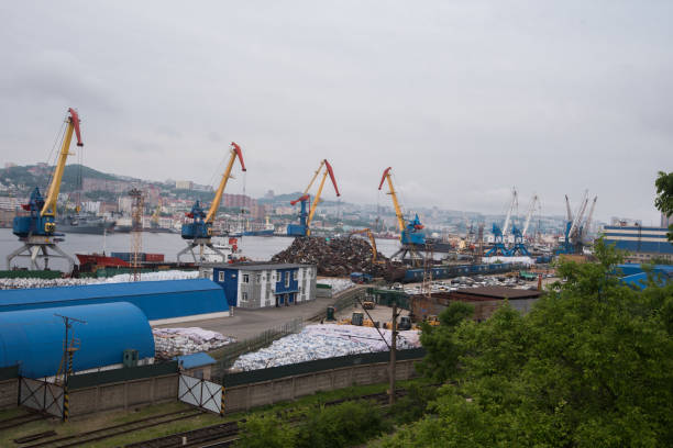 Scrap handling operations in the port. stock photo