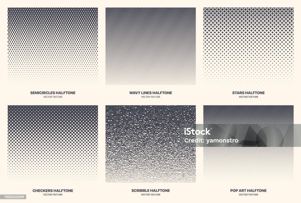 Different Variations New Halftone Gradient Vector Patterns Set Isolated ...
