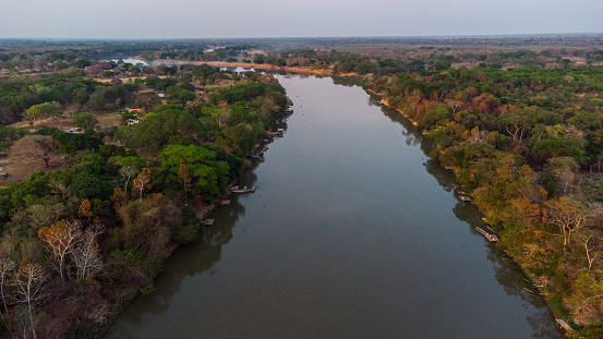 Aerial views of Cuiabá River in the Pantanal wetlands, Mato Grosso, Brazil.