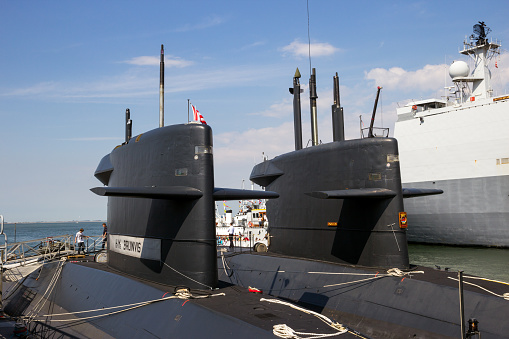 Dutch Navy Walrus-class submarines moored in the Naval port of Den Helder. The Netherlands - July 7, 2012