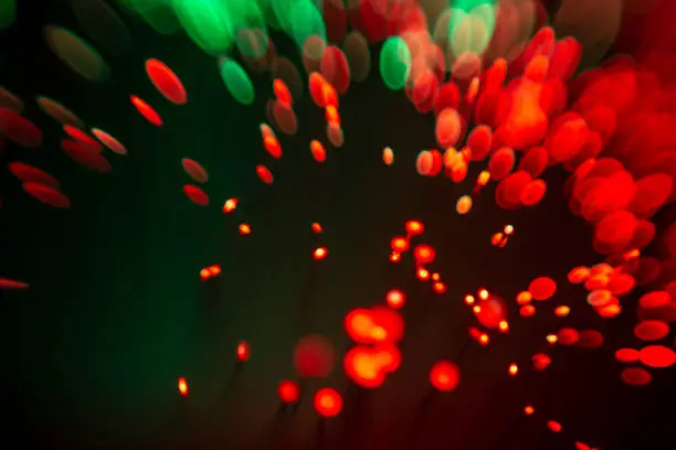 Macro shot of colorful led fibre optic lights.