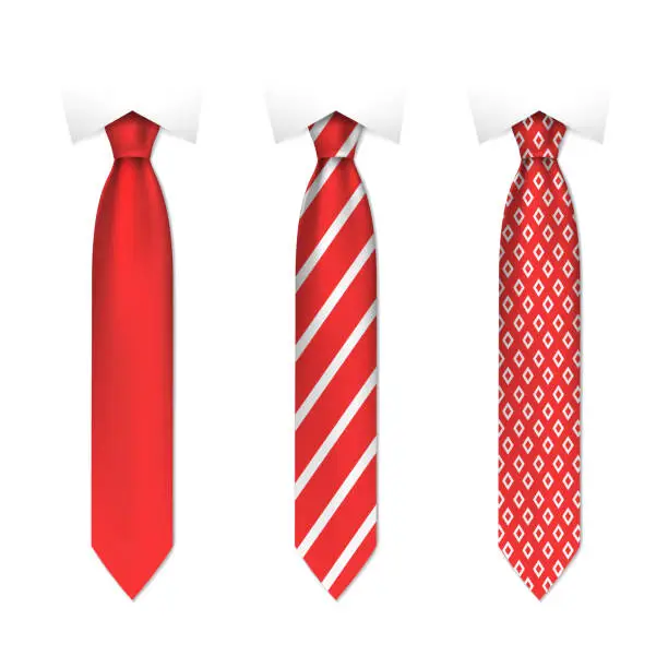 Vector illustration of Set of red men ties on white background, realistic vector illustration