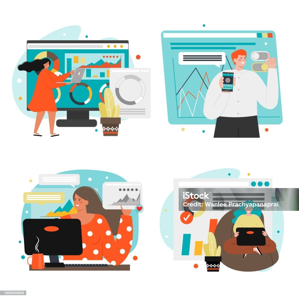 Software Developers Engineers Coding Programming Vector Illustration ...