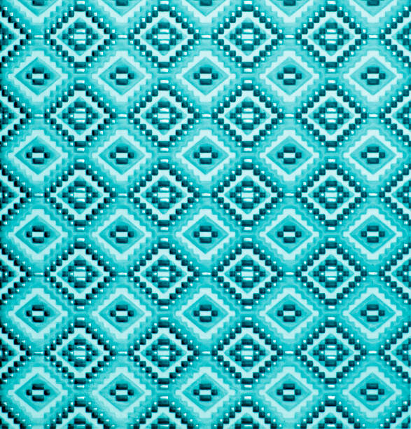 Traditional Thai wool textile detail (close-up) in blue and white.
