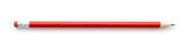 istock Red pencil with eraser isolated on white. Graphite pencil, red color, side view 1352041211