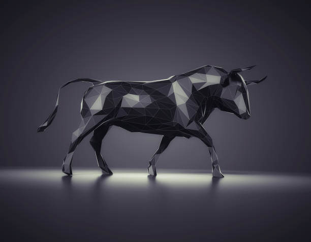istock Bull made of polygons on studio background. 1352041386