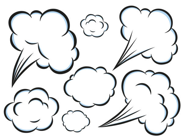 illustrations, cliparts, dessins animés et icônes de ensemble d’éléments de vitesse de style comique. nuage de fumée de mauvaise odeur isolé sur fond blanc. - poussière illustrations