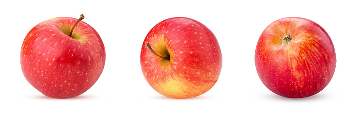 Set red apple isolated on white background. Clipping Path. Full depth of field.\