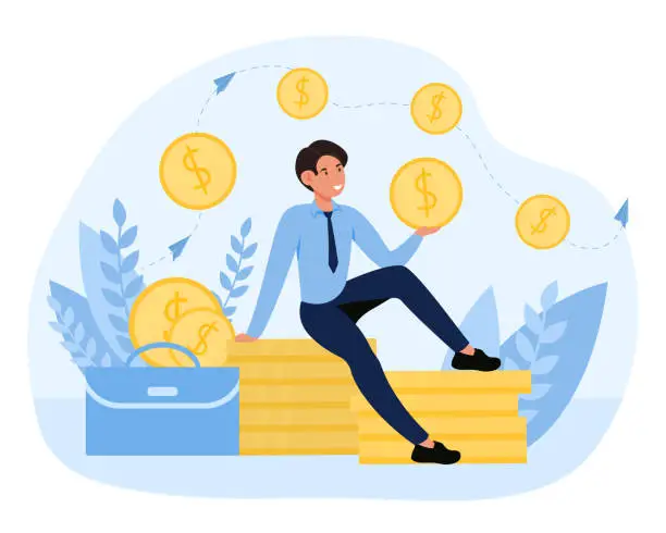 Vector illustration of Man hold coin