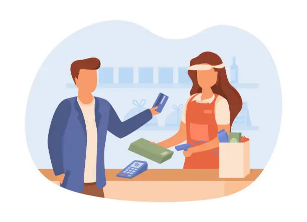 Vector illustration of Man pay card