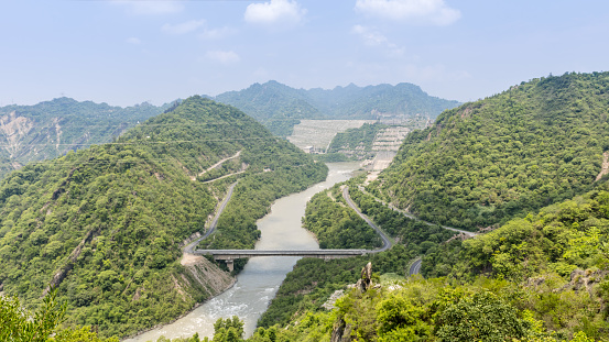 A view of Ranjit Sagar Dam (Thein Dam) as seen from Jugial dam site road.