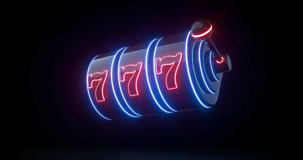 istock Futuristic, Modern Black And Neon Blue, Red Slot Machine - 3D Illustration 1352044887