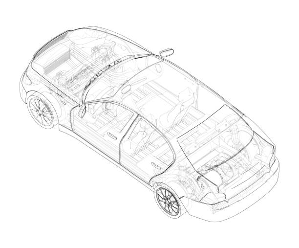 szkic pojazdu elektrycznego. wektor - isometric car vector land vehicle stock illustrations