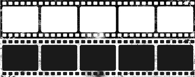 Grunge film strips collection. Old retro cinema movie strip. Video recording. Vector illustration.