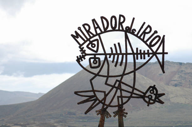 Mirador del Rio, Lanzarote, Canary Islands - Spain, April 2012 - Metallic sign/logo of the famous viewpoint, designed by Cesar Manrique.