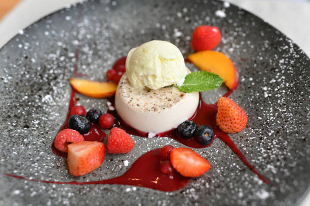 istock A panna cotta at a restaurant on a plate 1352050630