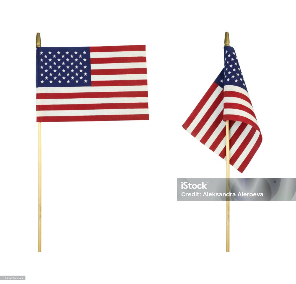 Checkboxes on a wooden stick isolated on white background. Checkboxes on a wooden stick isolated on white background. American flags on a white background. American Flag Stock Photo