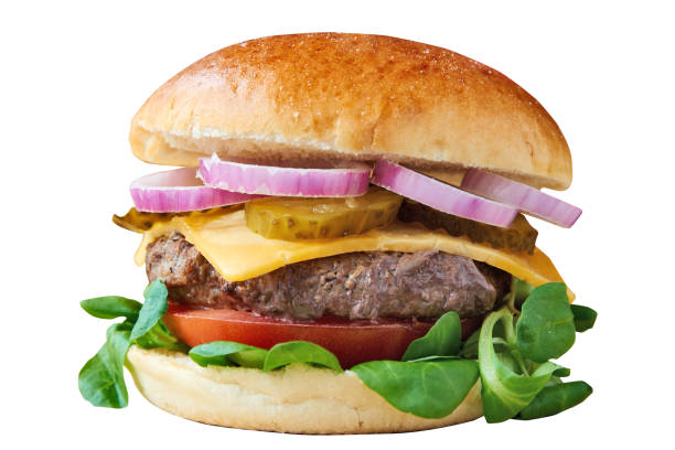 istock Front view of burger with Beef onions and cheese. 1352055284