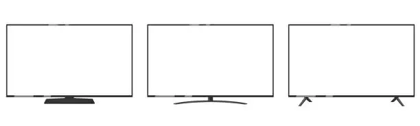 Vector illustration of A set of vector Mock-up of TVs with a white screen and different stands, isolated on a white background.