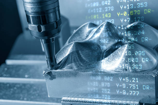 istock The abstract scene CNC milling machine rough cutting  the mold and die parts and G-code data background. 1352057152