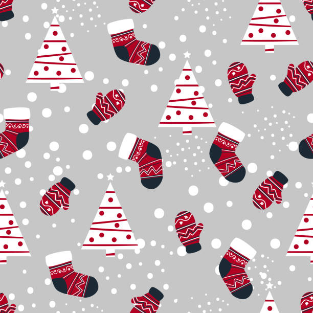 istock Merry Christmas and Happy New Year! Christmas seamless pattern for greeting cards, wrapping paper. Hand drawn winter background made of ropes, snow, socks. Vector illustration 1352057263