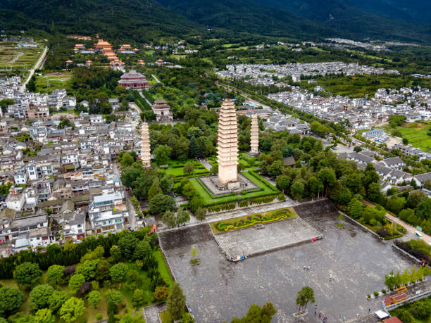 The Three Pagodas of Chongsheng Temple, Dali stock photo