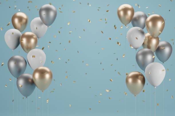 istock New Year Balloon and confetti.Banner design. 3D Illustration 1352063518