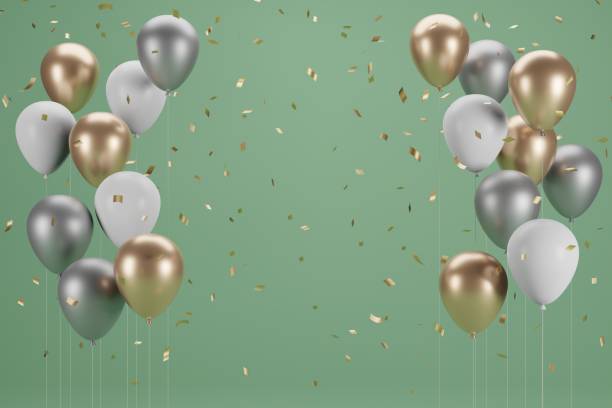 istock New Year Balloon and confetti.Banner design. 3D Illustration 1352063537