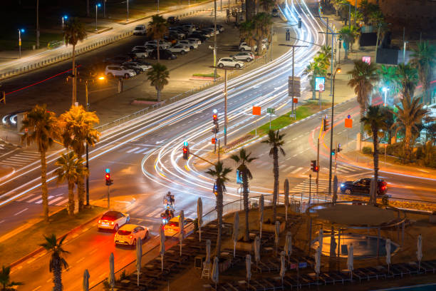 Tel Aviv by night stock photo