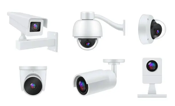 Vector illustration of CCTV camera set realistic vector illustration video surveillance security equipment for control