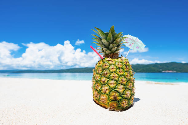istock cocktail in pineapple on the sand 1352067097