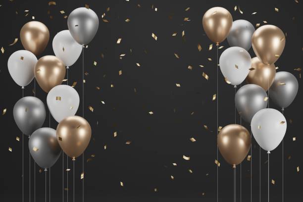 istock New Year Balloon and confetti.Banner design. 3D Illustration 1352067979