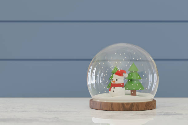 istock Snow man with pine tree in a glass dome,3D illustration 1352069315