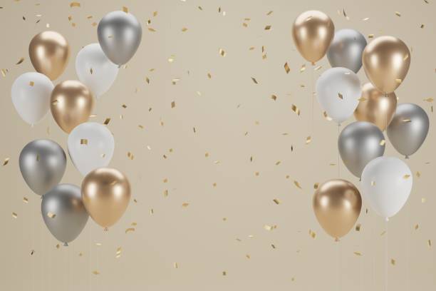 istock New Year Balloon and confetti.Banner design. 3D Illustration 1352070669