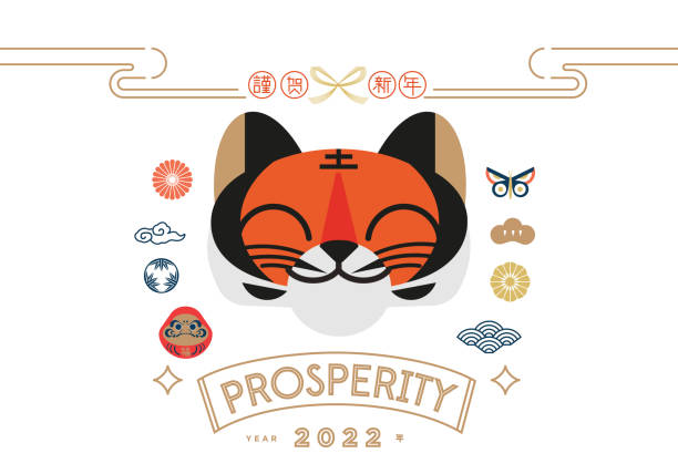 Year of tiger 2022. Chinese new year greetings Chinese new year 2022. Year of tiger. Great year ahead. translation: year of tiger, rise again cartoon of the famous chinese warriors stock illustrations