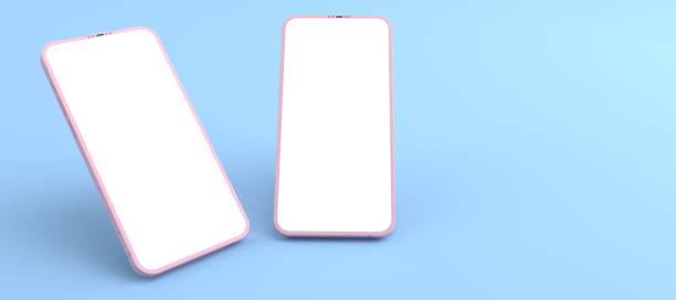 istock 3D rendering of mockups pink Smartphone white screen on blue floor, Pink Mobile phone lay down on the ground. Smartphone white screen can be used for commercial advertising,Isolated on blue background 1352072277