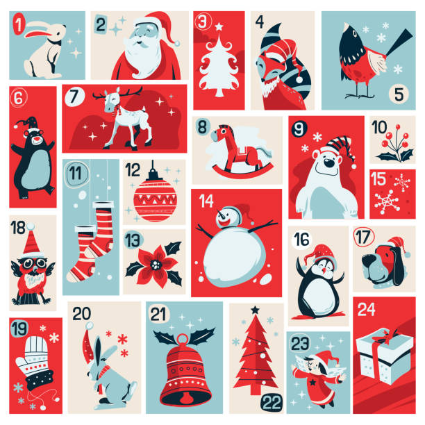 adventskalender für weihnachten mit illustration und zitat - adventskalender stock-grafiken, -clipart, -cartoons und -symbole