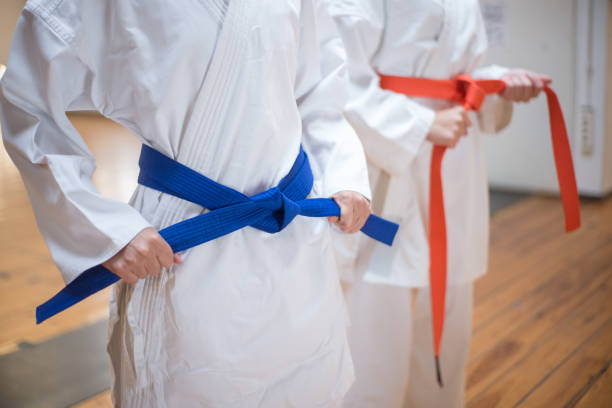 Close-up of white karate kimonos