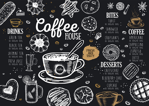 Coffee house menu. Restaurant cafe menu, template design. Food flyer.